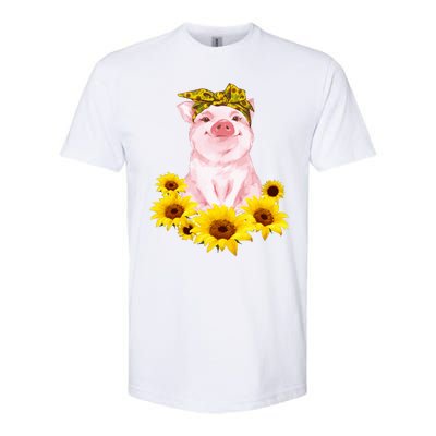 Cute Pig And Bandana Sunflower For Girl Women Mom Pullover Softstyle CVC T-Shirt