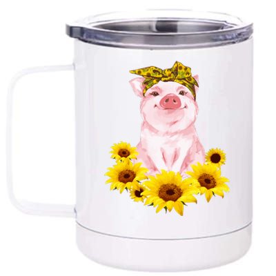 Cute Pig And Bandana Sunflower For Girl Women Mom Pullover 12 oz Stainless Steel Tumbler Cup