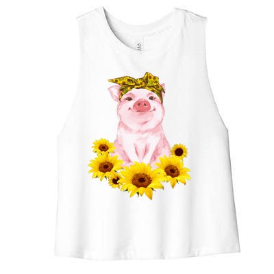 Cute Pig And Bandana Sunflower For Girl Women Mom Pullover Women's Racerback Cropped Tank