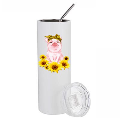 Cute Pig And Bandana Sunflower For Girl Women Mom Pullover Stainless Steel Tumbler