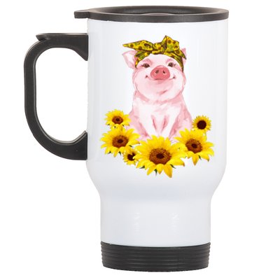 Cute Pig And Bandana Sunflower For Girl Women Mom Pullover Stainless Steel Travel Mug