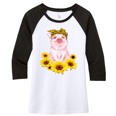 Cute Pig And Bandana Sunflower For Girl Women Mom Pullover Women's Tri-Blend 3/4-Sleeve Raglan Shirt