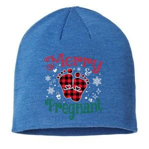 Christmas Pregnancy Announcet Merry And Pregnant Plaid Gift Sustainable Beanie