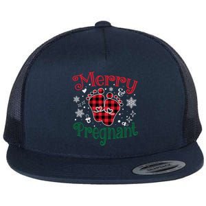 Christmas Pregnancy Announcet Merry And Pregnant Plaid Gift Flat Bill Trucker Hat