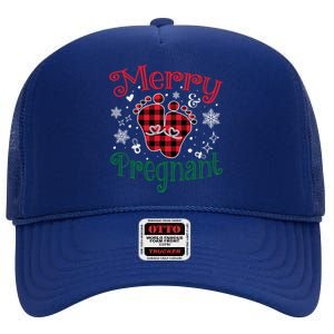 Christmas Pregnancy Announcet Merry And Pregnant Plaid Gift High Crown Mesh Back Trucker Hat