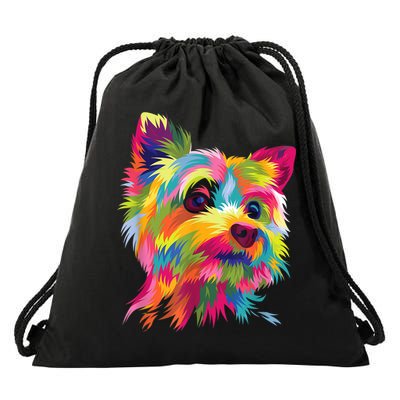 Colorful Pop Art Yorkshire Terrier Portrait Yorkie Lover Drawstring Bag
