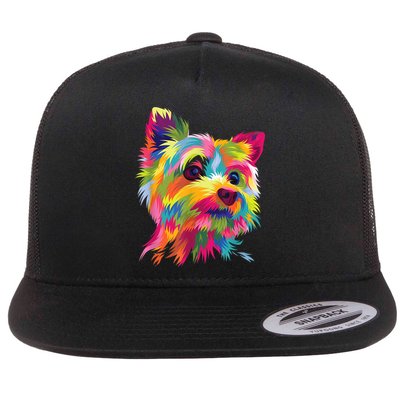 Colorful Pop Art Yorkshire Terrier Portrait Yorkie Lover Flatbill Hat