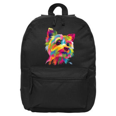 Colorful Pop Art Yorkshire Terrier Portrait Yorkie Lover 16 in Basic Backpack