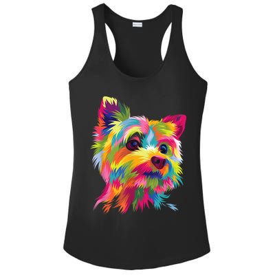 Colorful Pop Art Yorkshire Terrier Portrait Yorkie Lover Ladies PosiCharge Competitor Racerback Tank