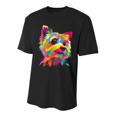 Colorful Pop Art Yorkshire Terrier Portrait Yorkie Lover Youth Performance Sprint T-Shirt