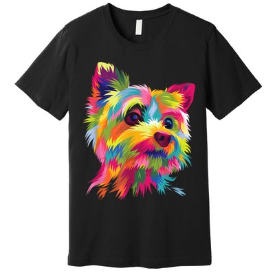 Colorful Pop Art Yorkshire Terrier Portrait Yorkie Lover Premium T-Shirt