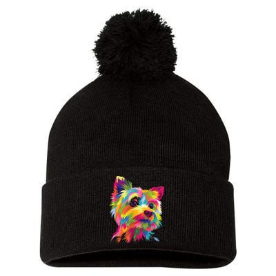 Colorful Pop Art Yorkshire Terrier Portrait Yorkie Lover Pom Pom 12in Knit Beanie