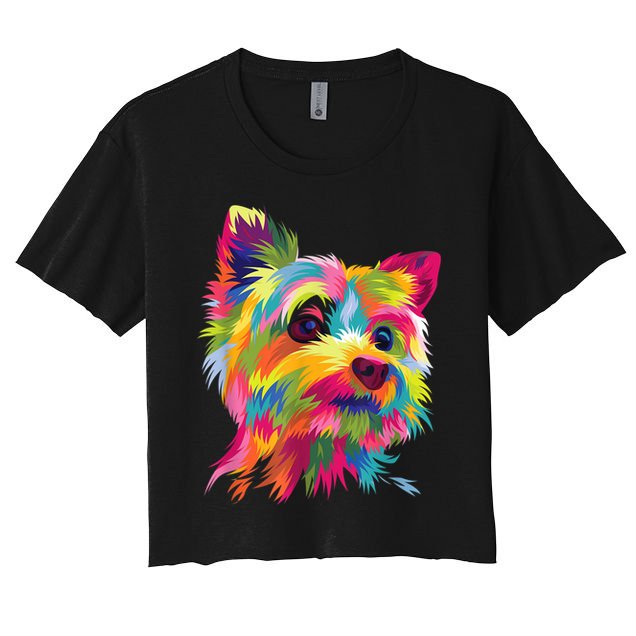 Colorful Pop Art Yorkshire Terrier Portrait Yorkie Lover Crop Top