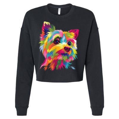 Colorful Pop Art Yorkshire Terrier Portrait Yorkie Lover Cropped Pullover Crew