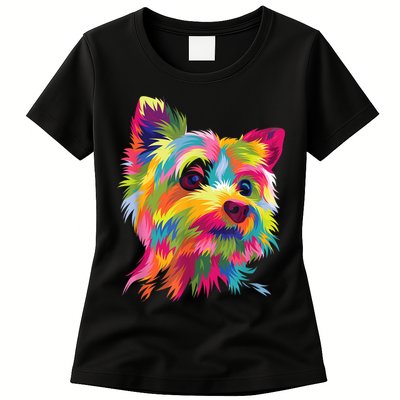 Colorful Pop Art Yorkshire Terrier Portrait Yorkie Lover Womens T-Shirt