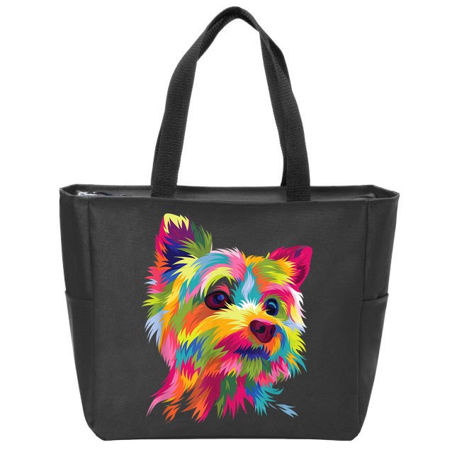 Colorful Pop Art Yorkshire Terrier Portrait Yorkie Lover Zip Tote Bag