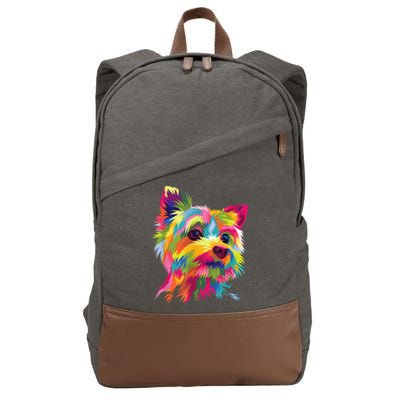 Colorful Pop Art Yorkshire Terrier Portrait Yorkie Lover Cotton Canvas Backpack