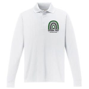 Cerebral Palsy Awareness Rainbow Heart Performance Long Sleeve Polo