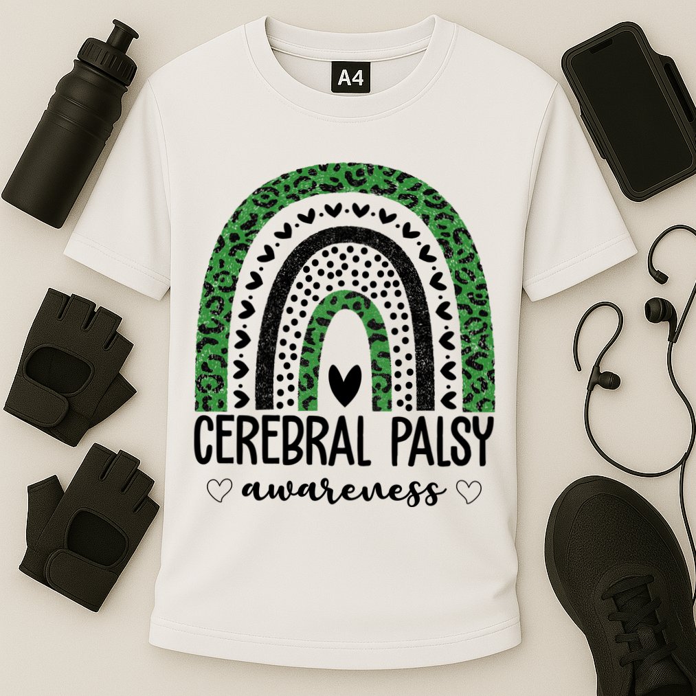 Cerebral Palsy Awareness Rainbow Heart Cooling Performance Crew T-Shirt