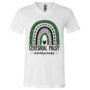 Cerebral Palsy Awareness Rainbow Heart V-Neck T-Shirt