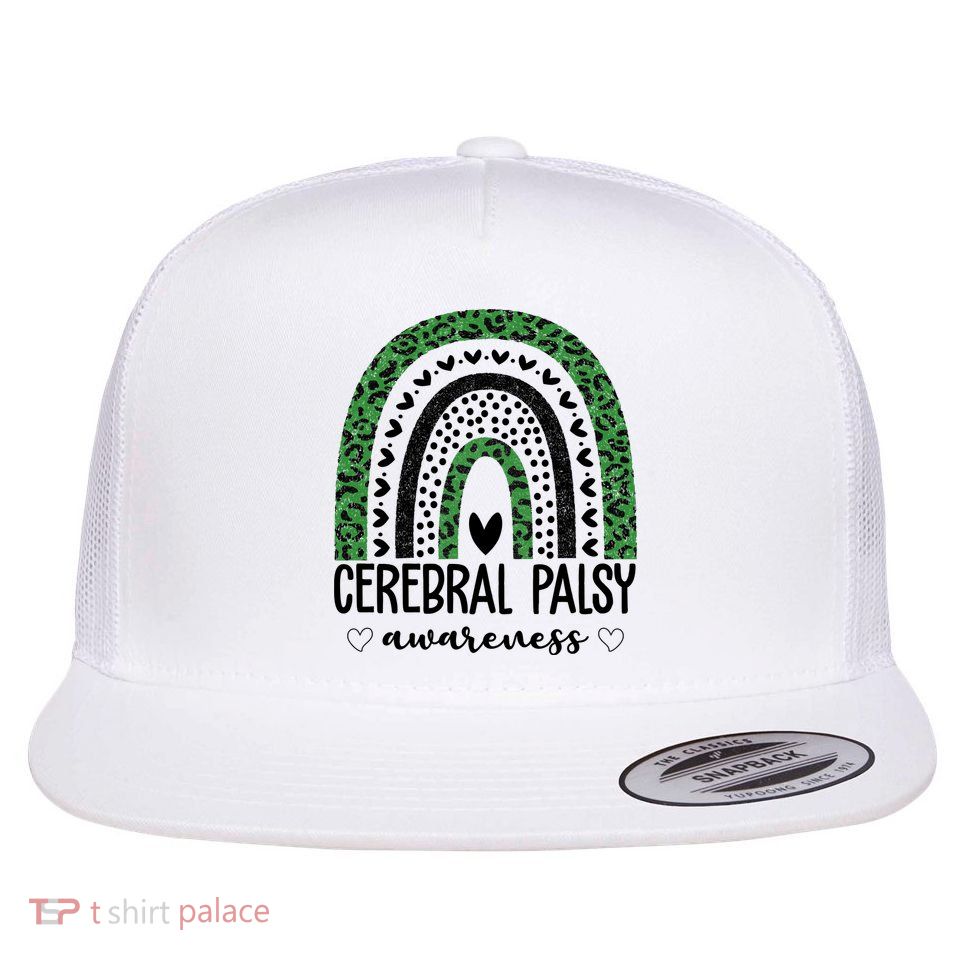 Cerebral Palsy Awareness Rainbow Heart Flat Bill Trucker Hat