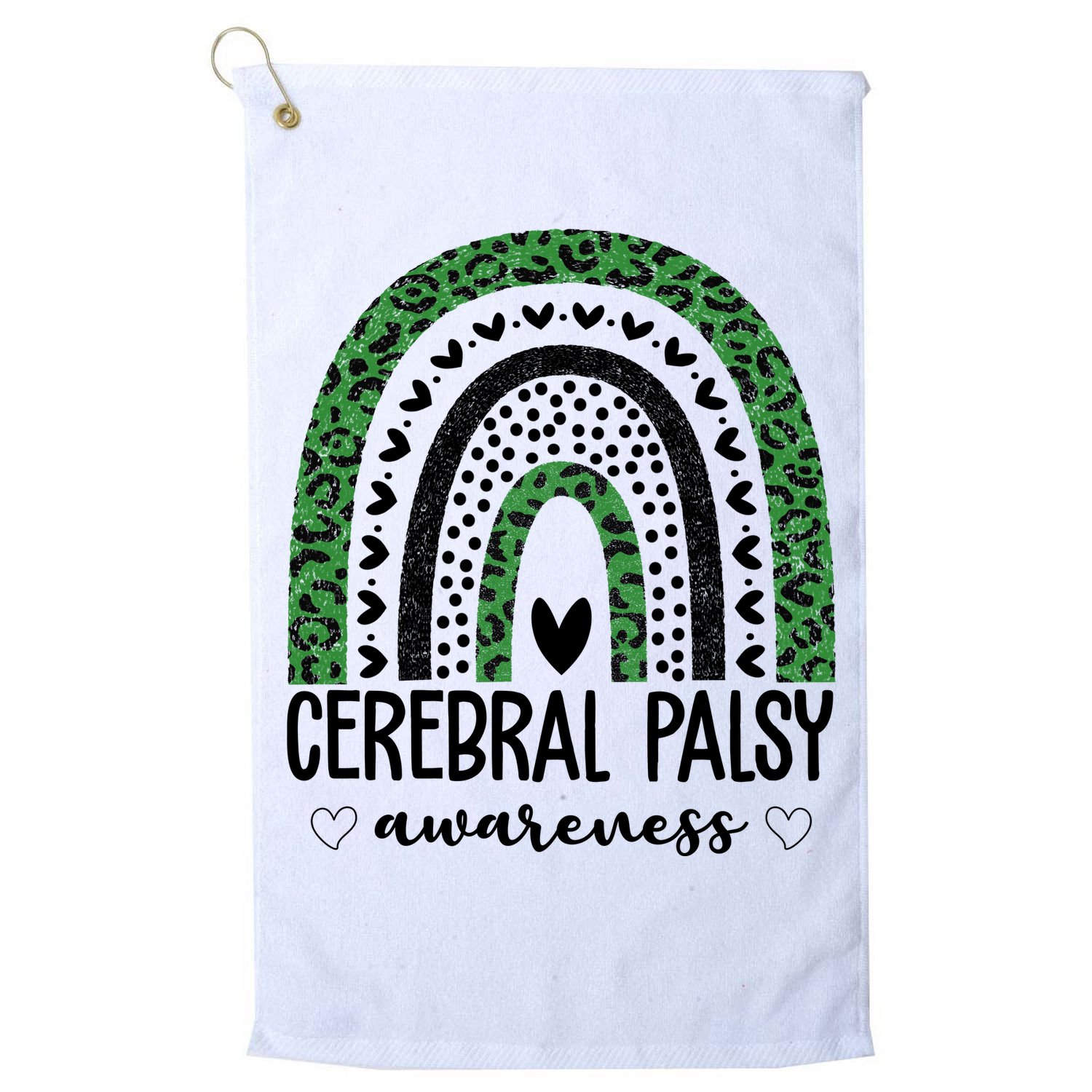 Cerebral Palsy Awareness Rainbow Heart Golf Towel