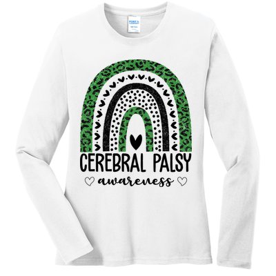 Cerebral Palsy Awareness Rainbow Heart Ladies Long Sleeve Shirt