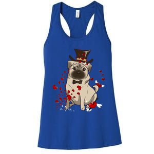 Cute Pug And Red Hearts Funny Dog Mom Valentines Day Pug Lover Gift Women's Racerback Tank