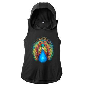 Colorful Peacock Art Ladies PosiCharge Tri-Blend Wicking Draft Hoodie Tank