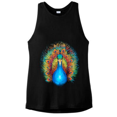 Colorful Peacock Art Ladies PosiCharge Tri-Blend Wicking Tank