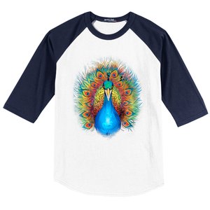 Colorful Peacock Art Baseball Sleeve Shirt