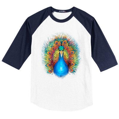 Colorful Peacock Art Baseball Sleeve Shirt