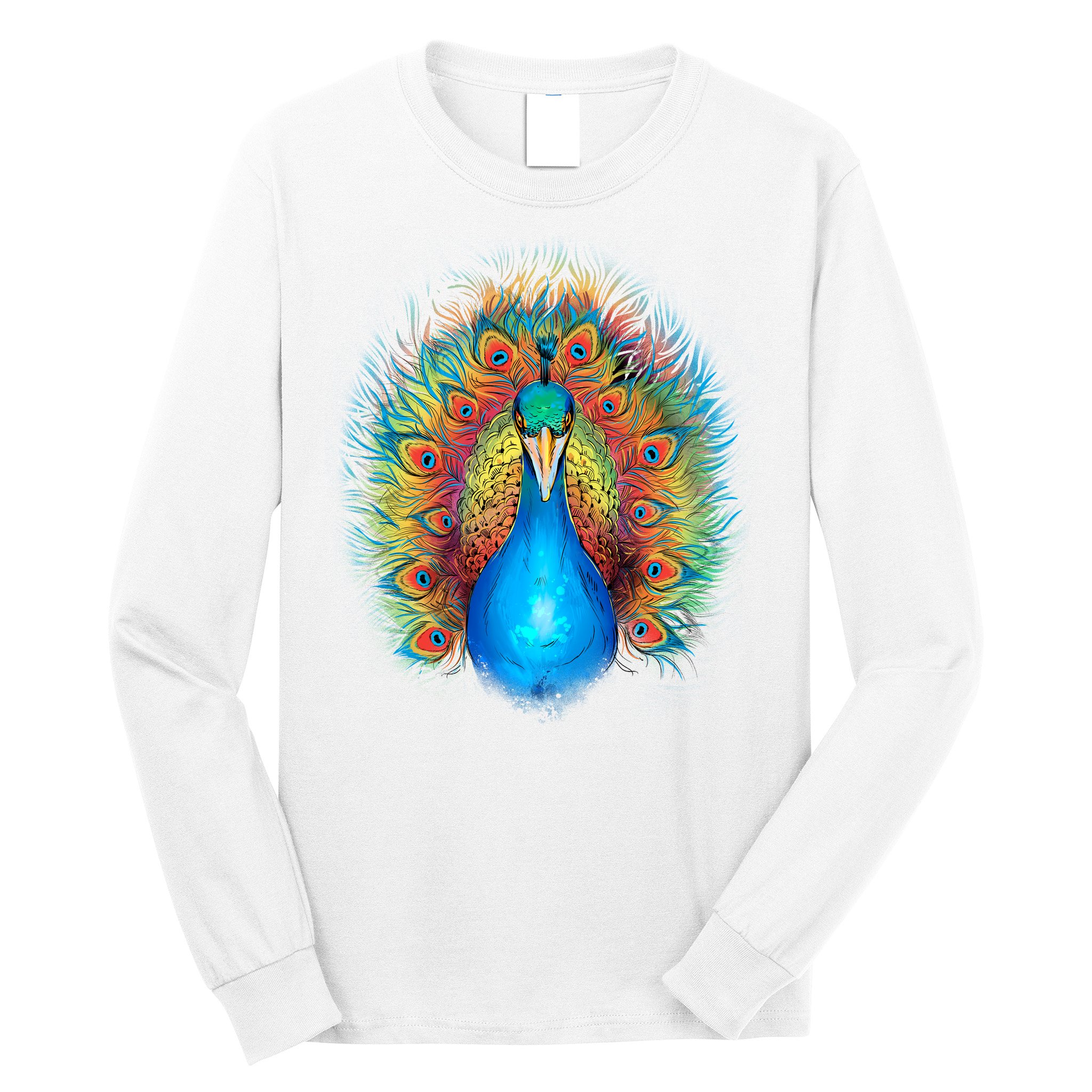 Colorful Peacock Art Long Sleeve Shirt