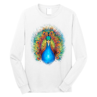 Colorful Peacock Art Long Sleeve Shirt