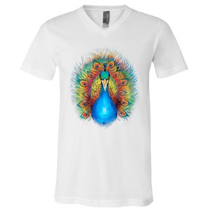 Colorful Peacock Art V-Neck T-Shirt