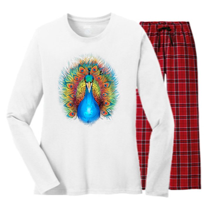 Colorful Peacock Art Women's Long Sleeve Flannel Pajama Set 