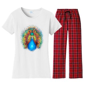 Colorful Peacock Art Women's Flannel Pajama Set