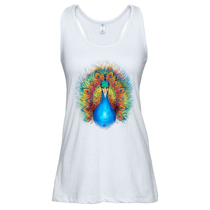 Colorful Peacock Art Ladies Essential Flowy Tank