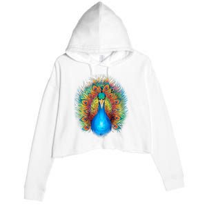 Colorful Peacock Art Crop Fleece Hoodie