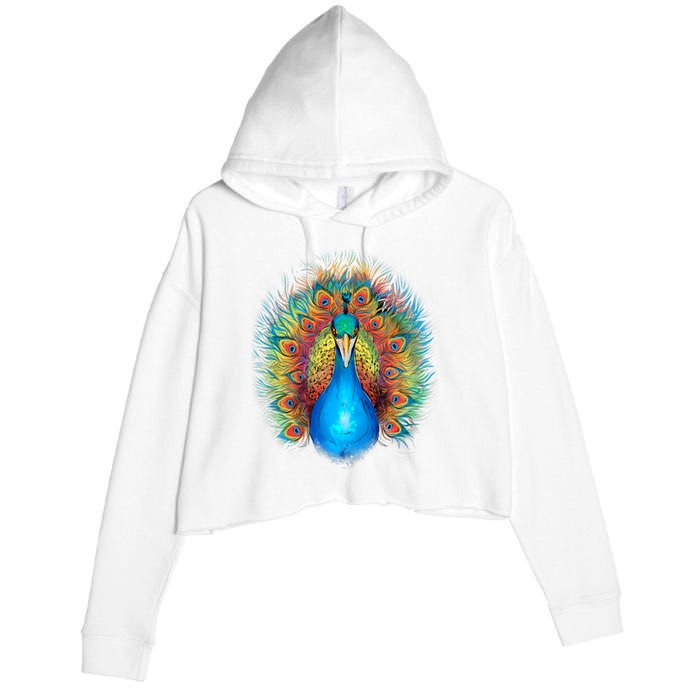 Colorful Peacock Art Crop Fleece Hoodie