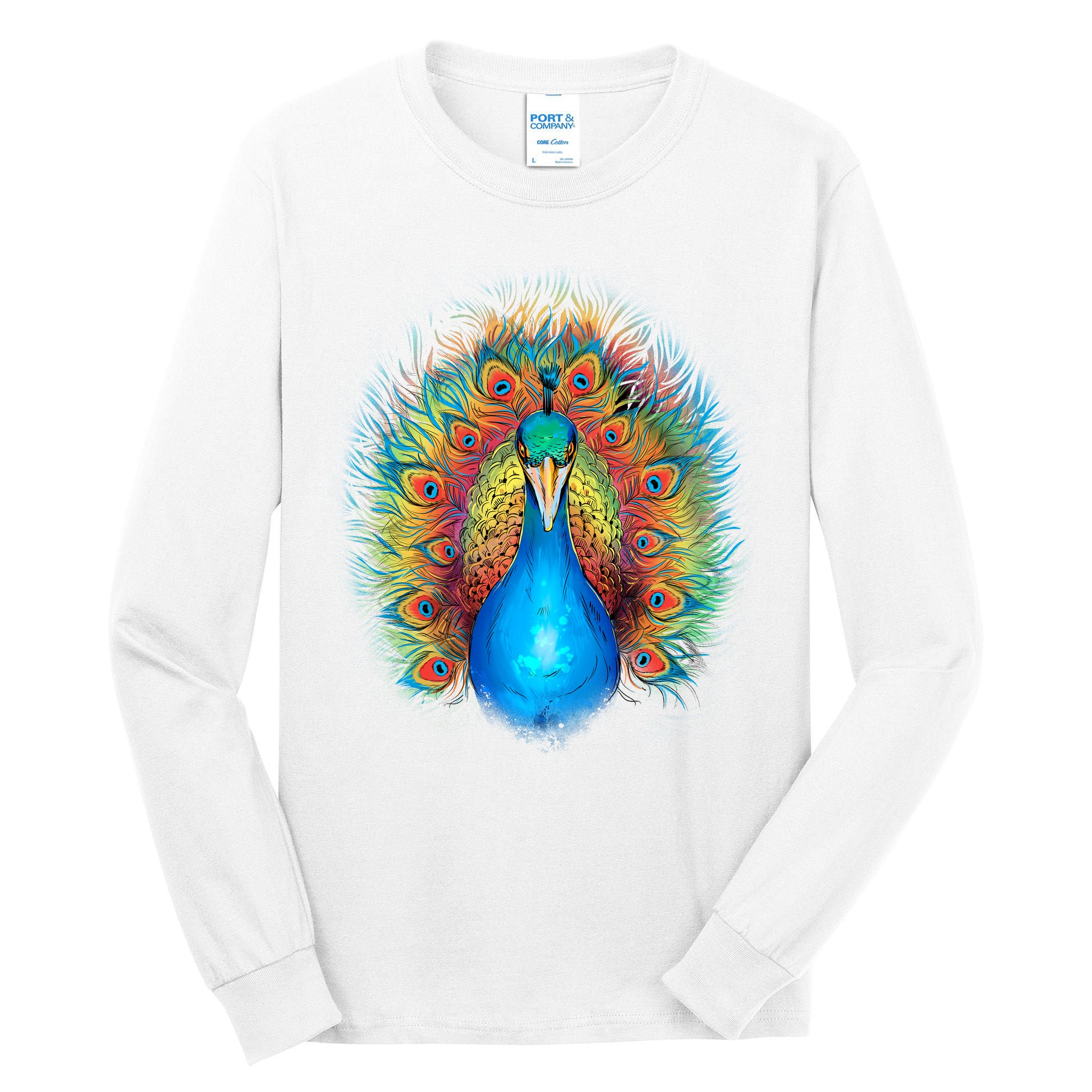 Colorful Peacock Art Tall Long Sleeve T-Shirt