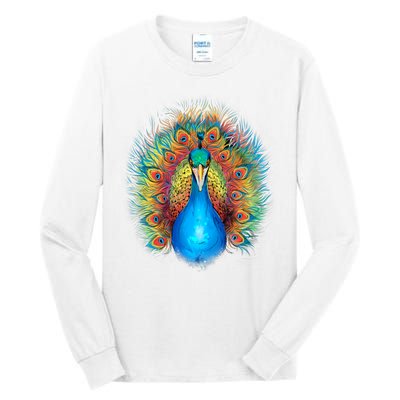 Colorful Peacock Art Tall Long Sleeve T-Shirt