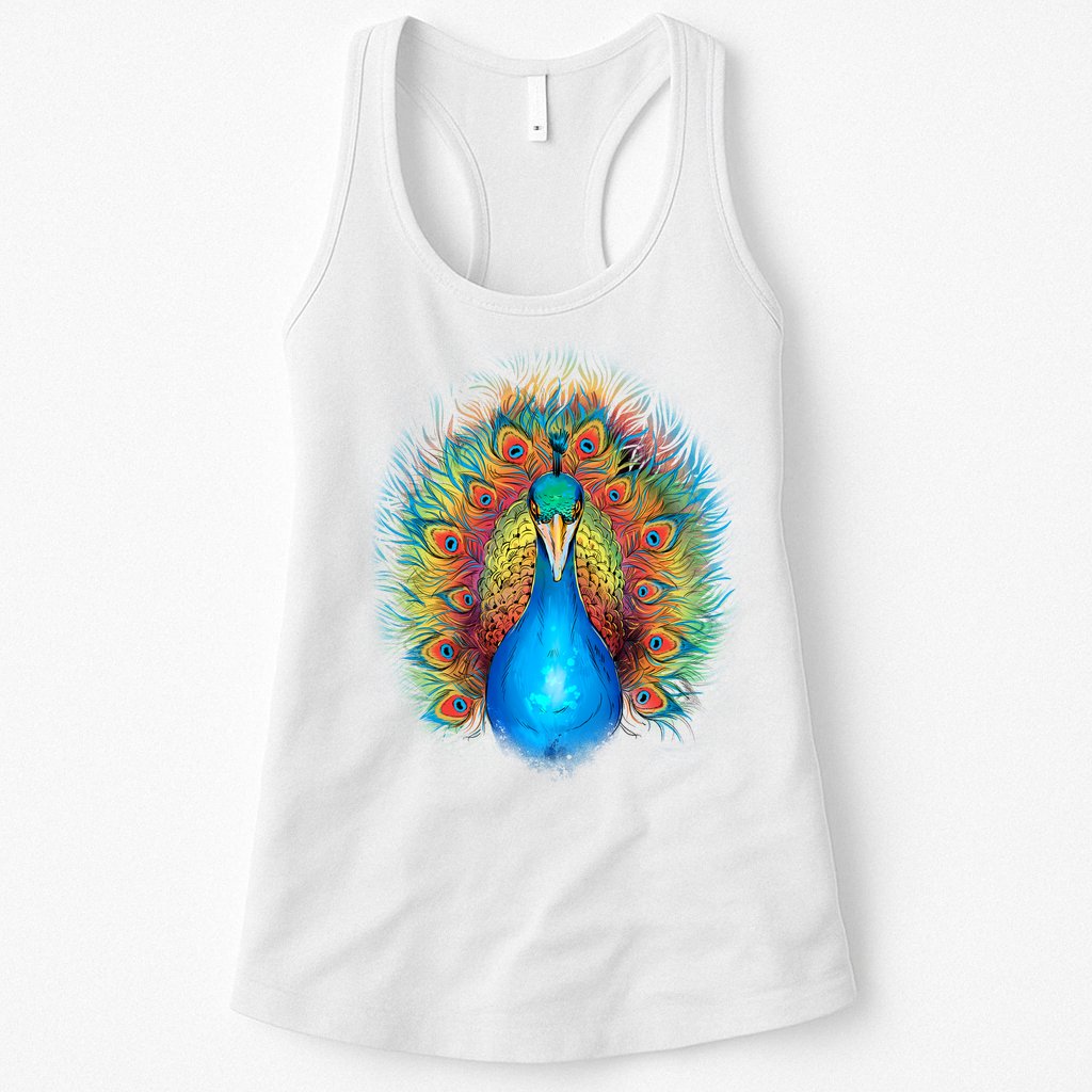 Colorful Peacock Art Womens Tank Top