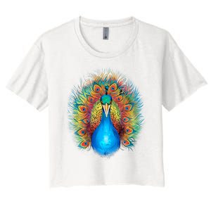 Colorful Peacock Art Women's Crop Top Tee