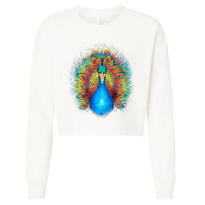 Colorful Peacock Art Cropped Pullover Crew