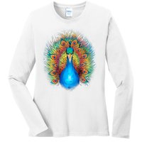 Colorful Peacock Art Ladies Long Sleeve Shirt