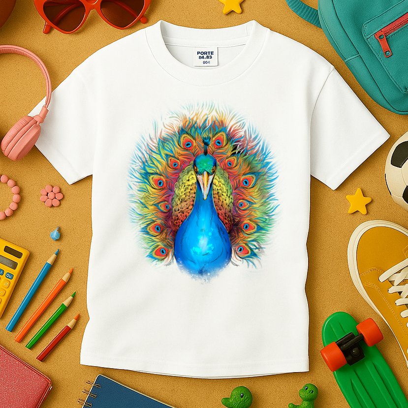 Colorful Peacock Art Kids T-Shirt