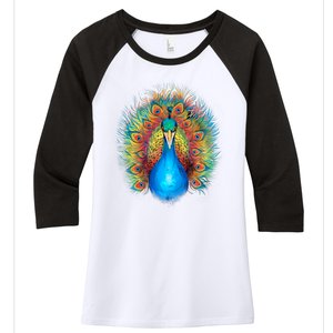 Colorful Peacock Art Women's Tri-Blend 3/4-Sleeve Raglan Shirt