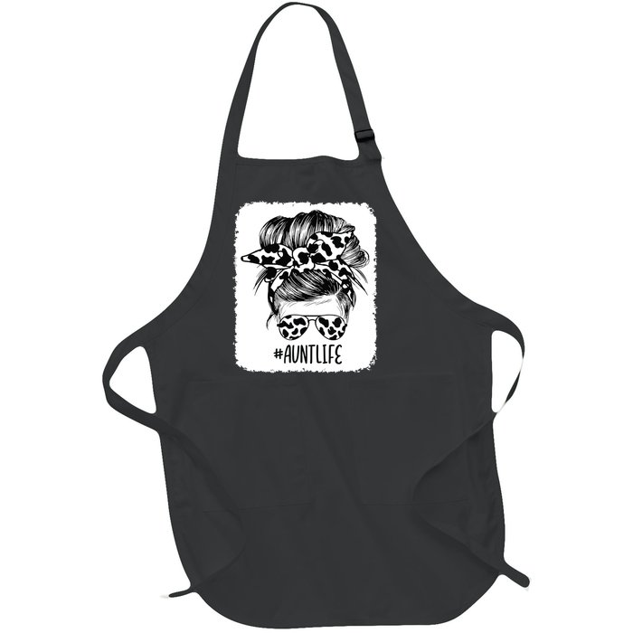 Cow Print Aunt Life Messy Bun Hair Full-Length Apron With Pockets