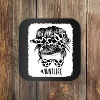 Cow Print Aunt Life Messy Bun Hair Coaster